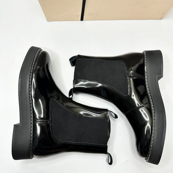 NWT Anthropologie Pilcro Contrast Stitch Black Noir Patent Leather Chelsea Boots - Picture 5 of 15